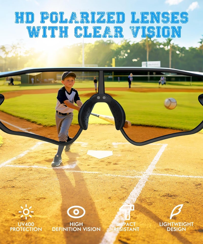 QALLY Store 3PACK Kids Sunglasses Youth Baseball Sunglasses for Boys Girls Age 4-14, Softball Cycling UV400 Protection Sports - Image 5